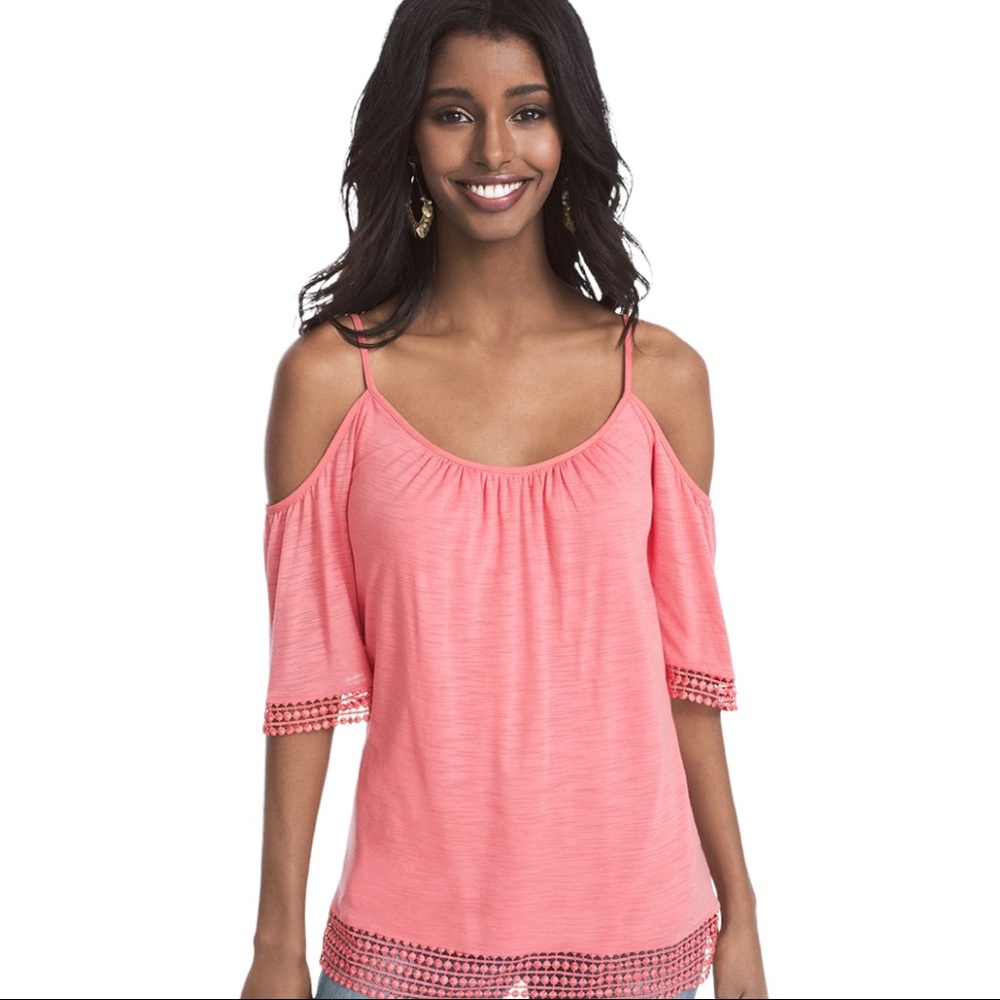 White House Black Market Cold Shoulder Coral Top. Size XS.